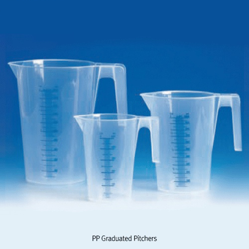 VITLAB® PP Graduated Beakers, Stackable with Hanger Handle &amp; Black ScalePP 메스피처, 행거핸들부, 흑색눈금, -10~+125/140℃ Withstand 내열, 250~3,000㎖